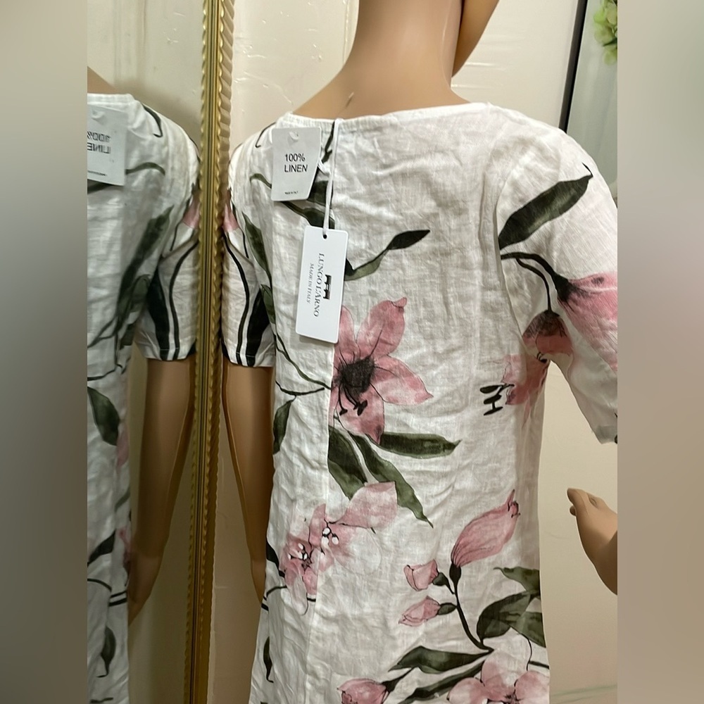 Lungo L’arno 100% Linen Italian flower print linen dress - Picture 4 of 11